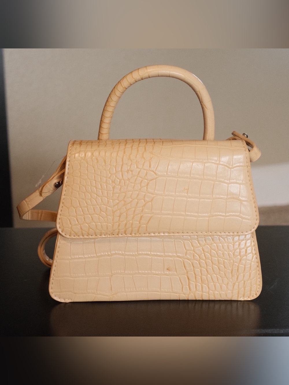 Classic Croc-Embossed Top Handle Bag in Butter Yellow
